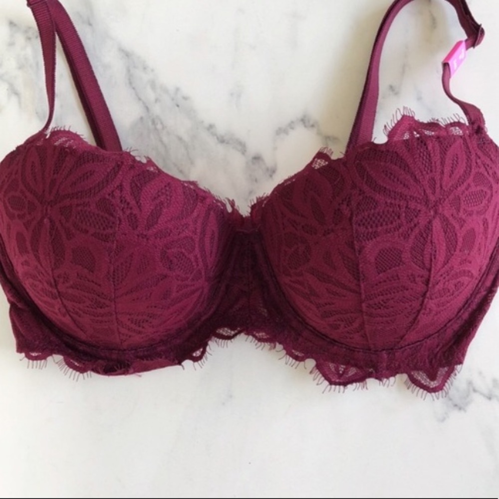 Burgundy PINK date push up bra